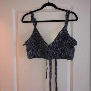 blue floral tie back crop top